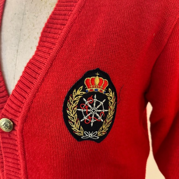 vintage deadstock ARMOR-LUX red wool cardigan made in France SMALL - Picture 2 of 9